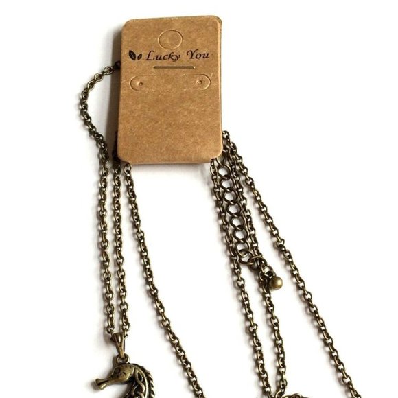 Seahorse Necklace Gold Plated Sea Life Pendant 29" Chain Island Nautical Beach - Picture 6 of 11